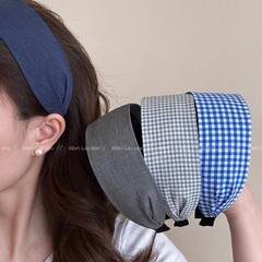 女性のためのブルーチェック柄つば広ヘッドバンド 2025 新しい歯付き滑り止め洗顔ヘッドバンドヘッドバンドヘアバンドルシンプルな帽子
