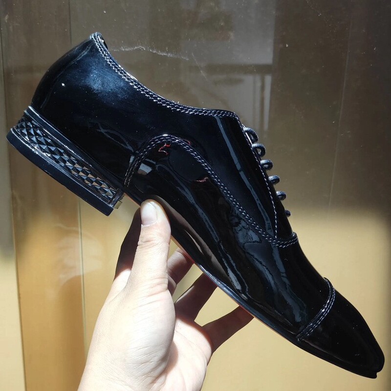 Red Sole Men's Shoes British Style Spring and Summer New Bright Surface Patent Leather Three-Joint Leather Shoes Men's Business Dress Oxford Shoes Pointed