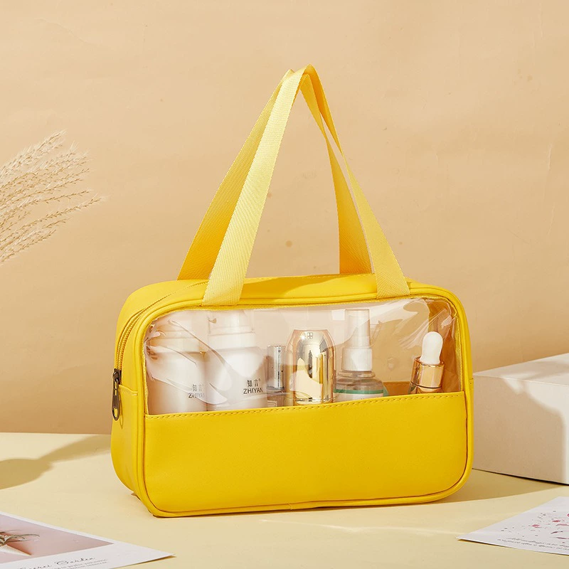 Capacious waterproof cosmetic bag PVC, polyurethane handheld organizer bag for traveling