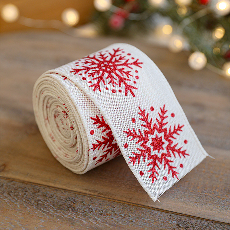 Ribbon de Navidad imitación de lino rojo y blanco decoración de cinta accesorios de arco de impresión de cinta de Navidad lino