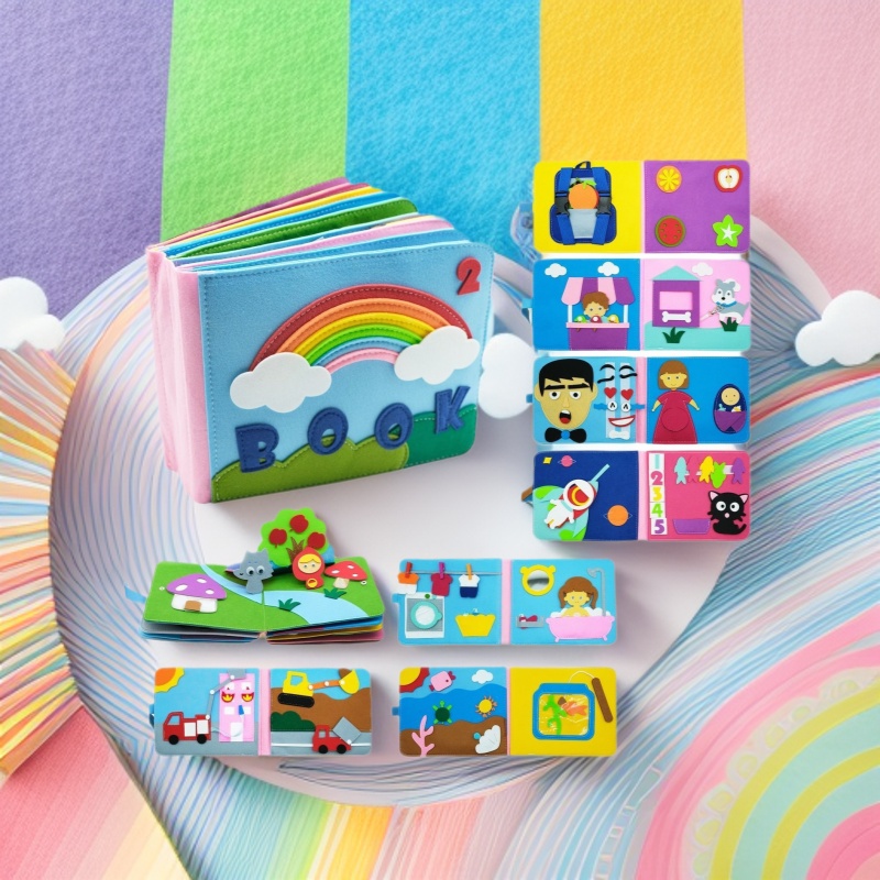 Transfronterizos bebés y niños pequeños estereoscópicos 12 páginas fieltro libros de educación temprana ayuda educativa juguetes para bebés ocupados fábrica mayorista de tablero