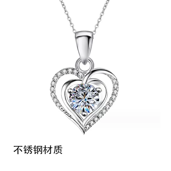 Ocean heart New Amazon inlaid zircon stainless steel jewelry heart-shaped diamond necklace titanium steel love pendant