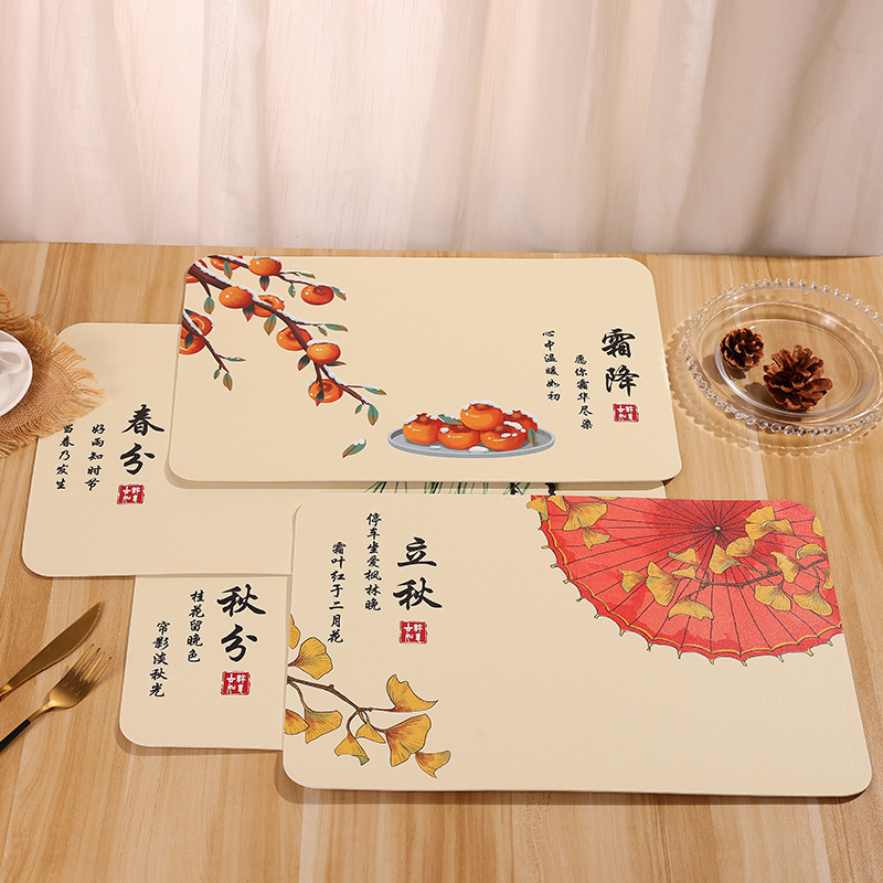 Chinese Style Placemat Anti-scalding Mat Dish Plate Household Chinese Style Printed Bowl Mat Waterproof and Oil-proof Western Placemat for Primary School Students