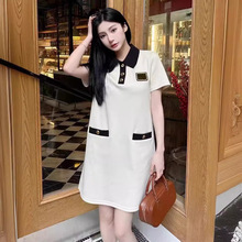 深圳南油高端女装MIU家夏季新款Polo撞色领宽松版型针织棉连衣裙