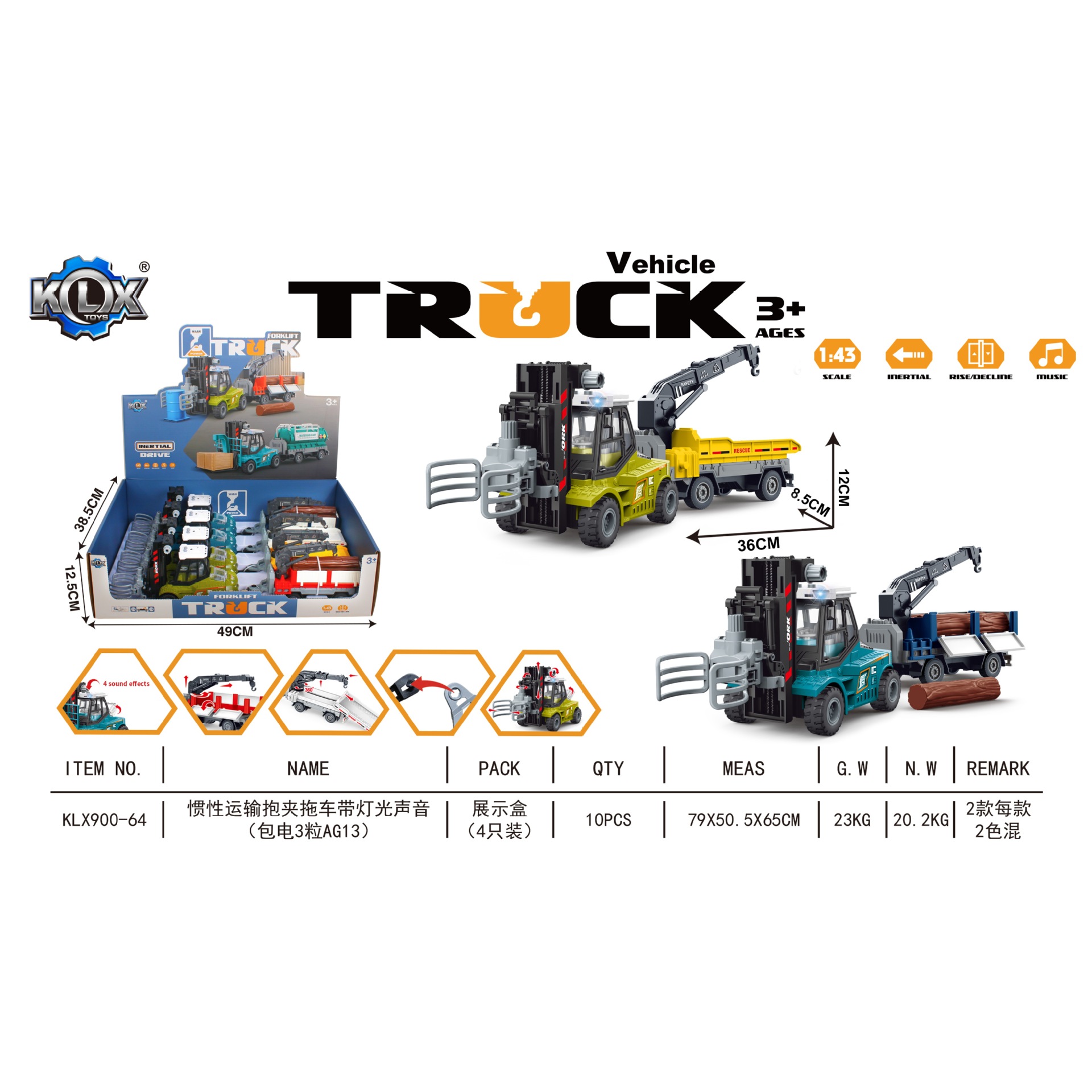 KL900-49 inercia cuentacuentos niño modelo de coche de juguete Kaili carta carretilla elevadora remolque ingeniería coche música