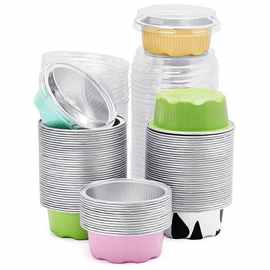 100个 颜色：图片色 材质：铝箔 100ml布丁锡纸杯芝士盒带盖耐烤