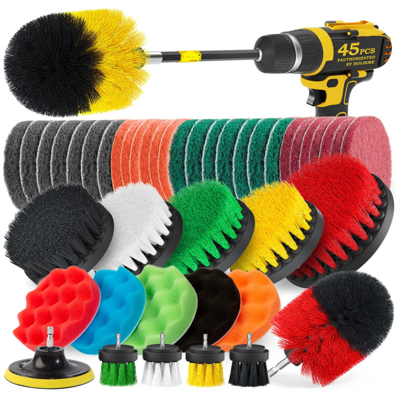 Cross-border supply electric drill brush cleaning suit 45-piece car cleaning descaling polishing waxing sponge cleaning suit