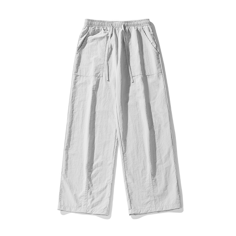 Hanlu ropa de trabajo ligeramente arrugada para hombres pantalones casuales primavera nuevas parejas sueltas y anchas pantalones rectos con cordón q