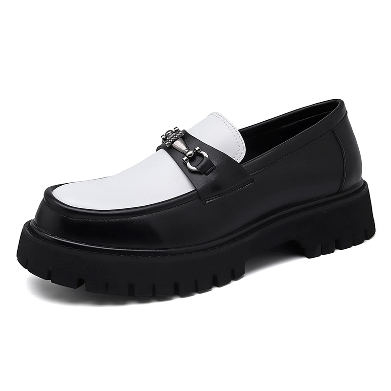 Zapatos de cuero casuales para hombres cuatro estaciones deportes de esmalte negro juvenil matrimonio de negocios un pedale de altura de trabajo zapatos de hombre Lefour