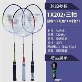 红双喜羽毛球拍正品三拍亲子耐用型TX202铁合金专业拍子成人儿童