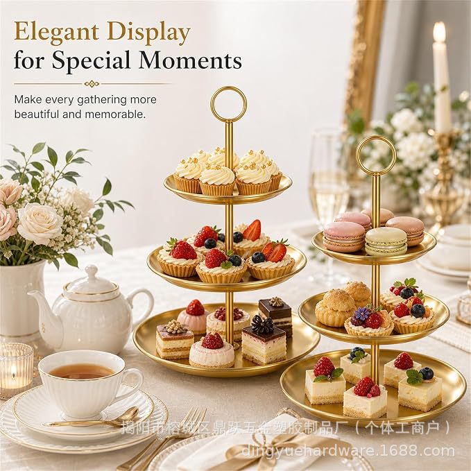Cross-border stainless steel round ring gold cake stand, Nordic-style dessert plate organizer, multi-tiered wedding and hotel pastry display stand