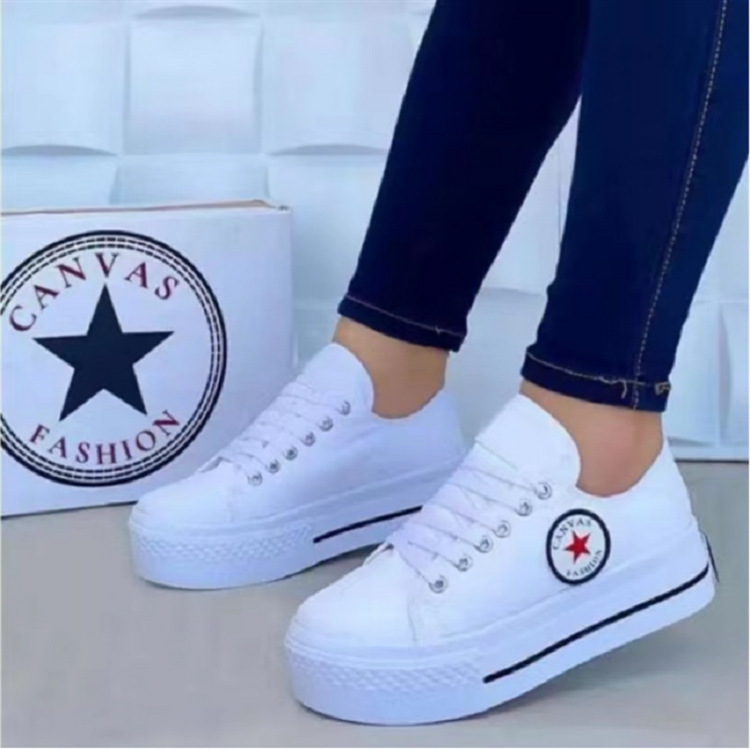 Large Thick Bottom Lace Up Canvas Shoes Women's  Casual Single Shoes