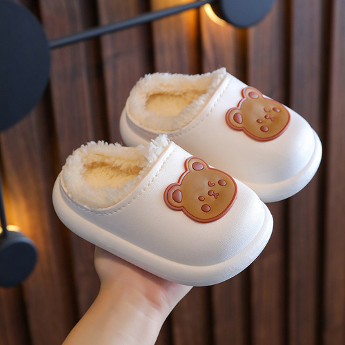 Children and girls cotton slippers in autumn and winter waterproof and non-slip for middle-aged and older children and little princess cartoon boys and babies furry cotton slippers