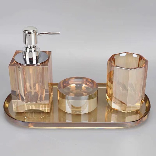 Modern light luxury crystal bathroom four-piece soap box, shower gel, hand soap bottle, jar, bathroom decoration ornaments