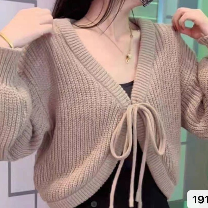 Women's drawstring cardigan knitted cardigan, spring and autumn 2023 new style, loose fit, versatile and gentle knitted top