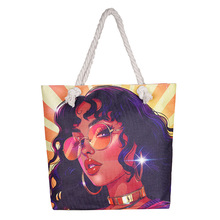 源创黑人卡通大脸妹帆布包西非贵族单肩包女包手提学生邮差包斜挎