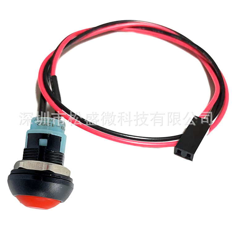 PBS-33A自锁按钮开关转2P杜邦线母插头电源防水带锁按键开关 12MM