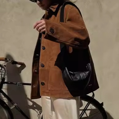 Damenbekleidung Real Shot Retro Revers Langarm Knopfjacke Mode Damen Loose Street Style Taschenjacke_voghion.com