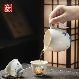 定制玲珑茶具羊脂玉瓷手绘青花茶具亮光德化玉瓷功夫茶具轻奢礼品
