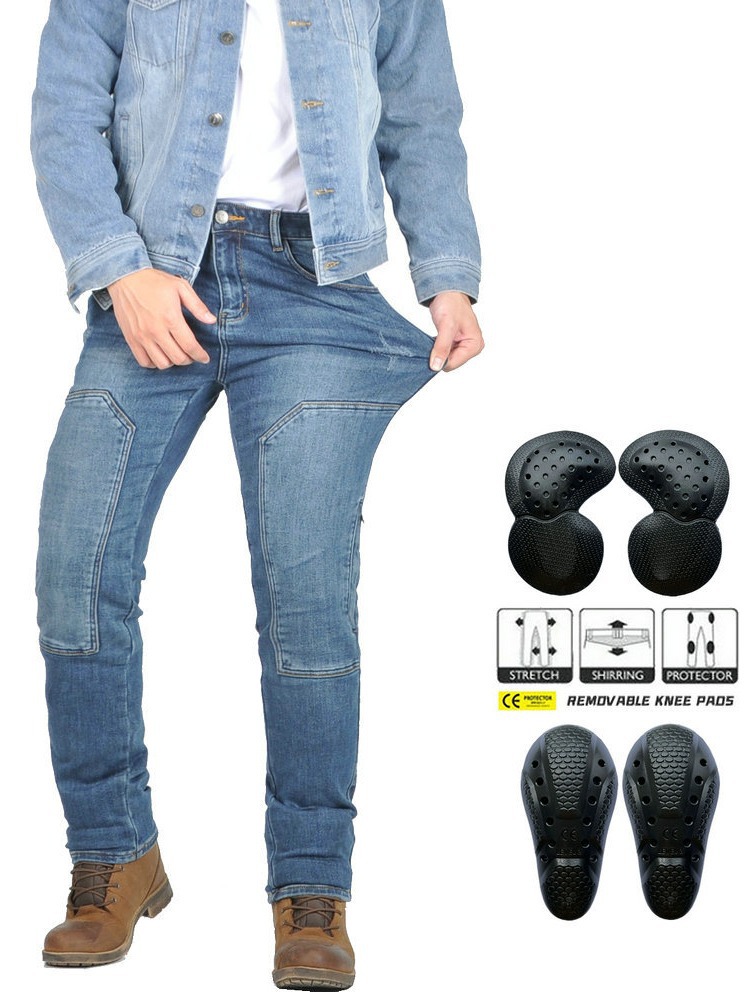 VOLERO jeans de motocicleta para hombres y mujeres herramientas de ocio elásticas locomotora retro motocicleta de carretera pantalones anti-caída