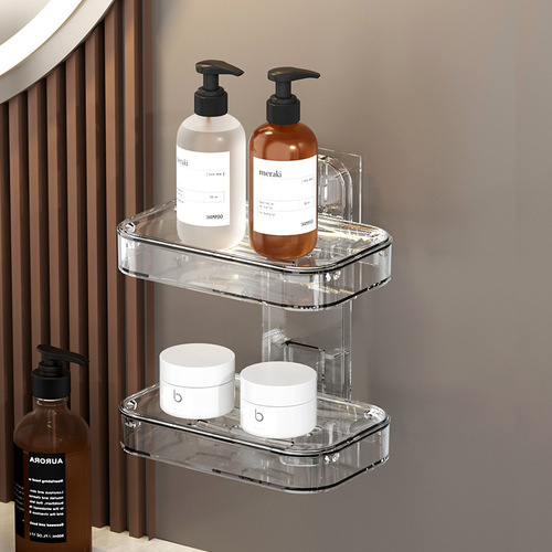 Soap Box Wall Mount Drain Double Layer Storage Rack PET No Drilling Bathroom Shower Soap Box