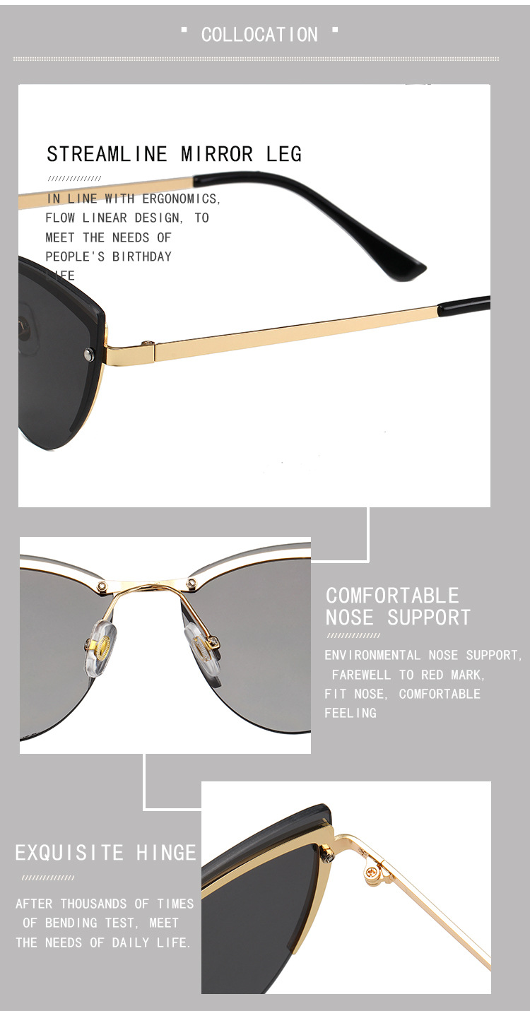 37g Weight Frameless Glasses Structure Sunglasses Classification PC, UV400 Protection Lens Material Cat Eye Glasses Style Travel, Street Occasion Solid Color Pattern Women's Gender Streetwear Style Streetwear Solid Color PC UV400 Protection Cat Eye Frameless Women's Sunglasses 14