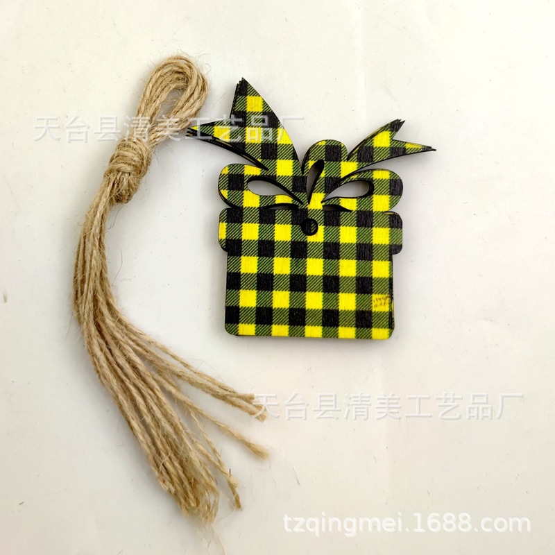 33 cuadros amarillos y negros serie navideña piezas de madera colgante de decoración navideña se pueden combinar libremente 10 piezas en un paquete