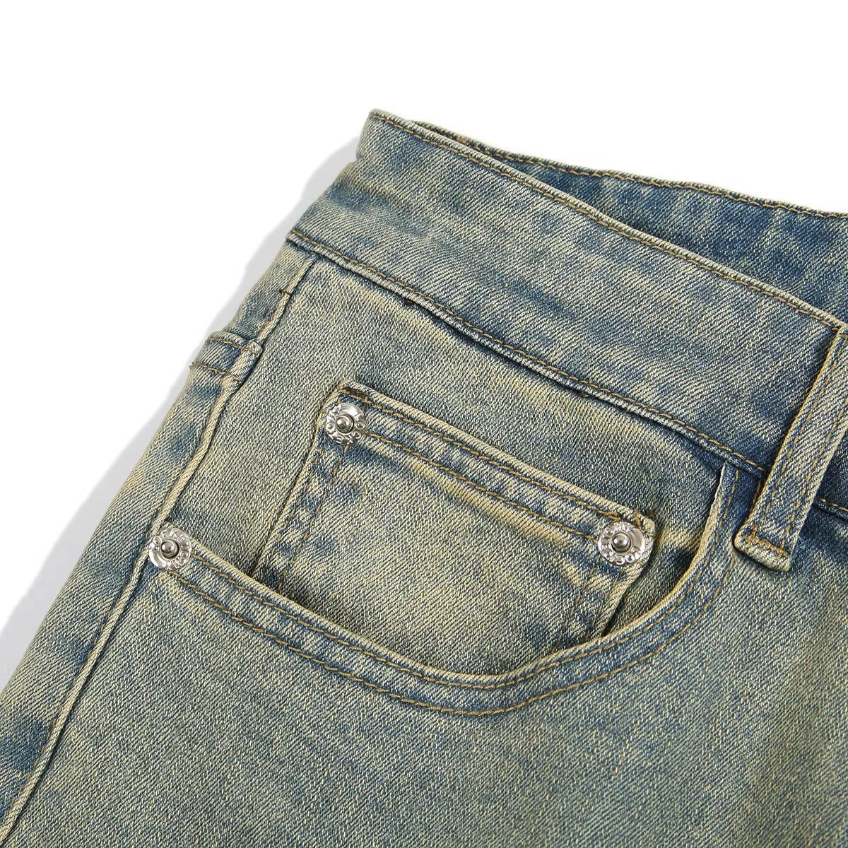 Men's High Elasticity Yellow Mud Dyed Straight Leg Jeans Loose Fitting Trendy Casual Retro Slimming Extra Long Pants_mkmklike.com