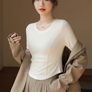 Light Oxygen Protein Bottoming Shirt New Long-Sleeved Versatile White Top Slim Fit Can Be Worn Inside and Outside Round Neck Bottoming Shirt for Women