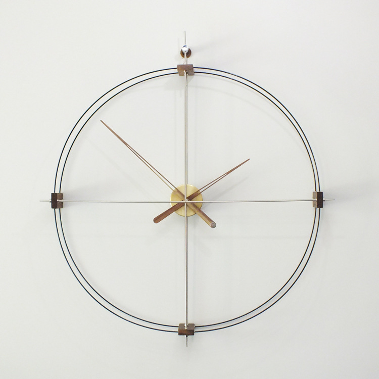 Spanish Wall Clock Living Room Fashion Stylish Normcore Silent Accessible Luxury Simple Restaurant Three-Pole Double Circle Atmospheric Clock