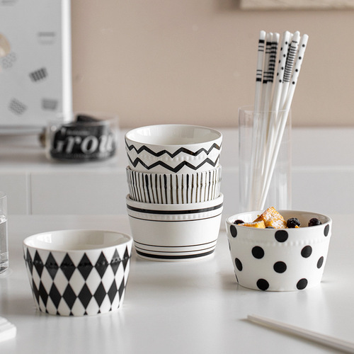 Creative Hepburn style geometric ceramic rice bowl set for home use  new style eating bowl salad bowl single gift box