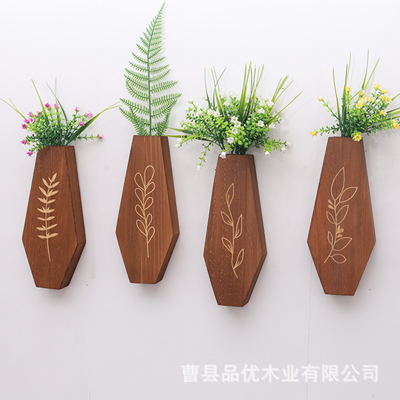 木製壁掛け花瓶棚 リビング装飾 ドライフラワー 花瓶入れ 吊り下げグリーンフラワーボトルスタンド飾り|undefined