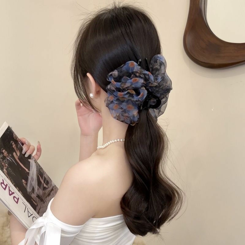 雰囲気のある花柄のヘアクリップ、新しいオーガンジーの特別な色、優しいレトロな気質の後頭部のヘアクリップ|undefined