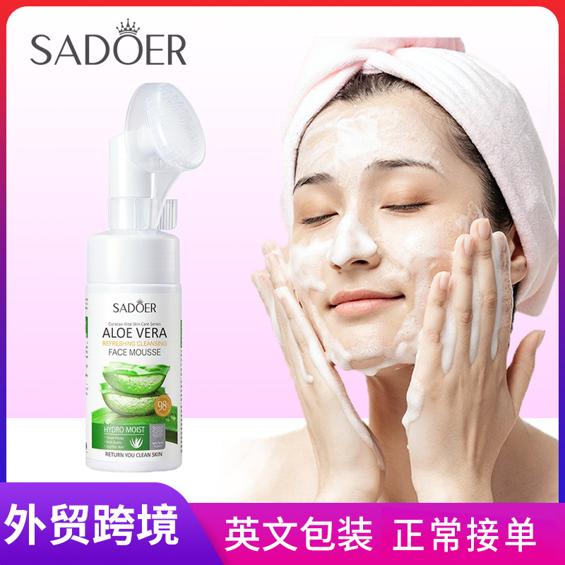 全英文SADOER芦荟清爽洁面慕斯清洁污垢洁净不紧绷洗面奶跨境批发