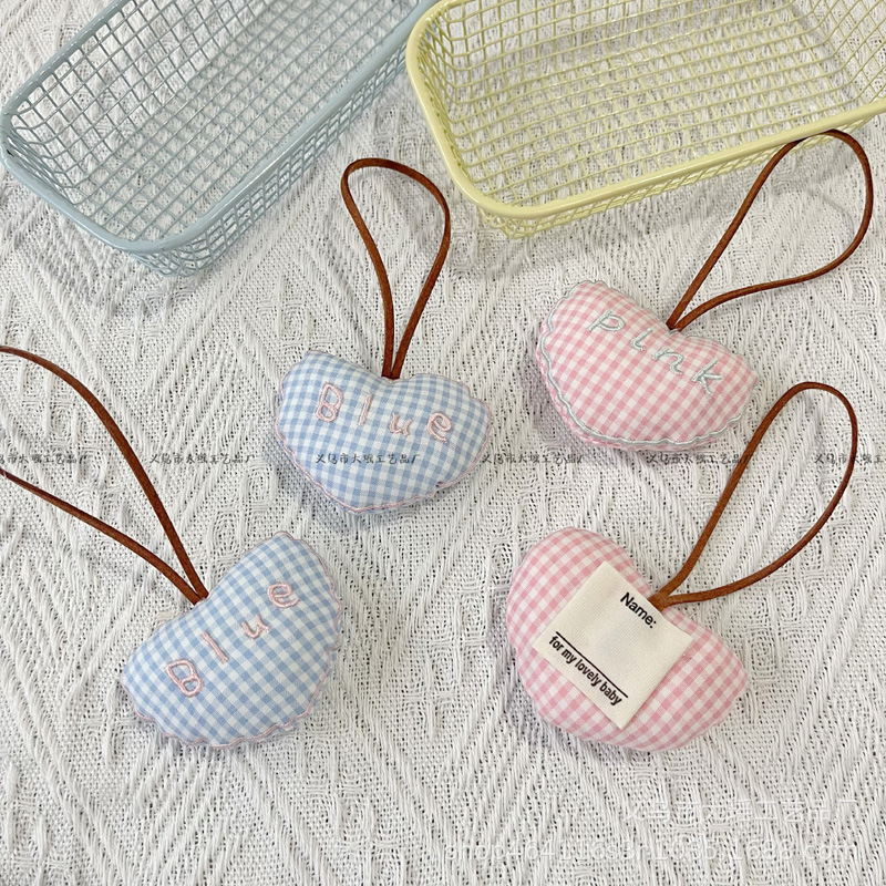 Japanese and Korean Energetic Girl Plaid Heart Fabric Decoration Pendant Mobile Phone Case Bag Pendant Girl Heart Creative Gift