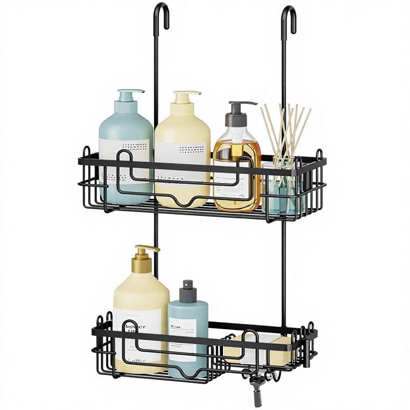 Door-Hanging Bathroom Storage Rack, Double-Layer Hanging Bathroom Organizer, Rust-Proof Bathroom Storage Shelf