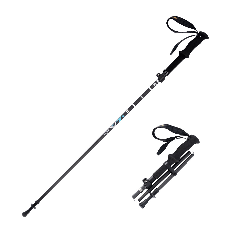 Bâton de trekking télescopique et pliable en 5 sections, en fibre de carbone 3K à tissage uni, pliable, antidérapant et portable._voghion.com
