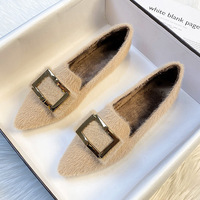 Women's fur shoes  2024 new plush bean shoes, flat bottomed mink wool cotton shoes, large size women's shoes 41-43