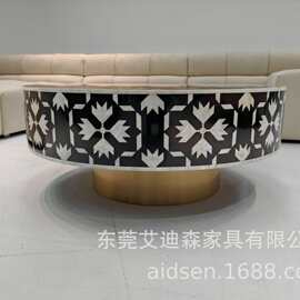 厂家直销轻奢贝壳镶嵌圆形茶几 现代艺术拼花客厅茶几 酒店民宿批