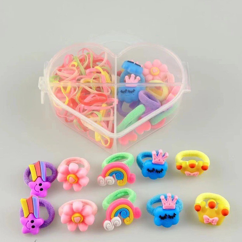 Amor caja de color pequeña flor de dibujos animados clip de agarre color macarón de alta elasticidad correa de goma desechable para niños lindos cuerda de cabeza