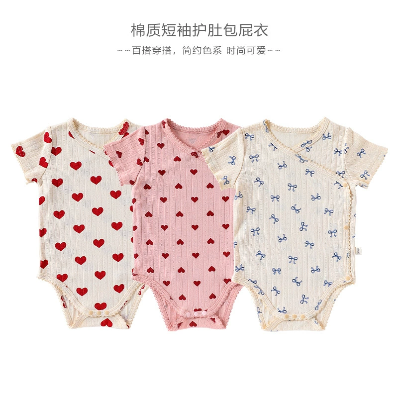 Children's Cotton Romper Unisex, Umbilical Bandage or Heart/Bow Print, Sizes 66–90 cm