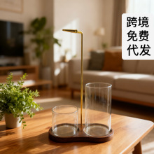 实木8字形香炉楠竹玻璃香薰炉现代简约檀香沉香香插香夹线香筒