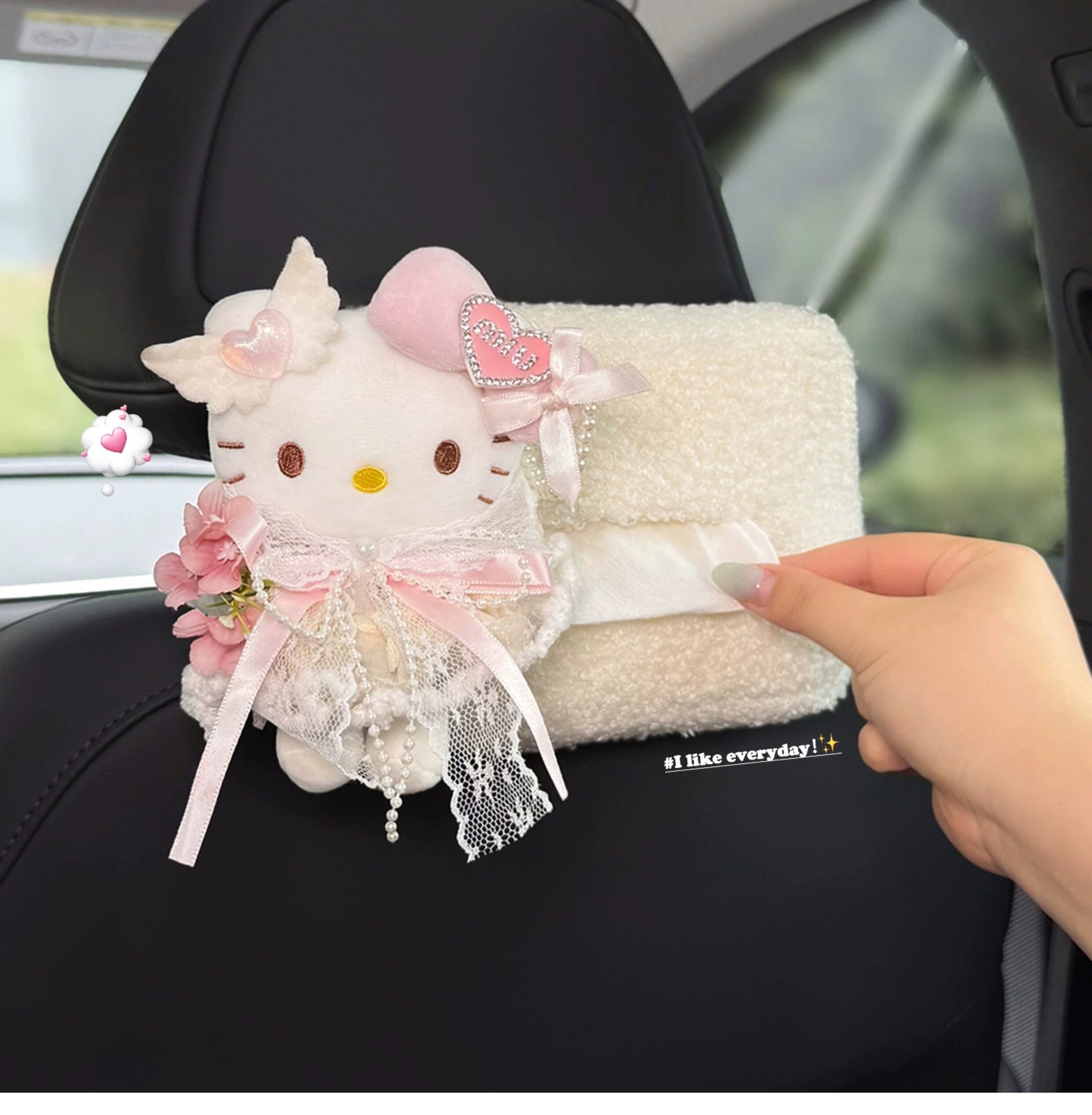Cute Kitty Car Tissue Box 2026 New Model, Hanging on the Rear Headrest, High-end Style for Women