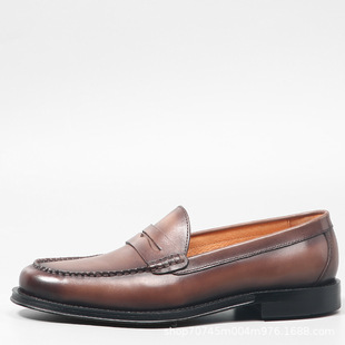 Factory Men's Shoes British Loafers Men's Square-Toe Slip-On Business Formal Leather Shoes Brown Business Height-Increasing