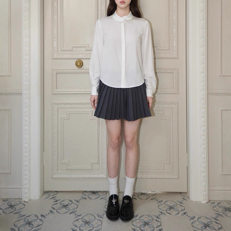 Avenement/Overlapping Collar French Shirt/Tencel Acetate Blend Inner Doll Collar Shirt Top for Women