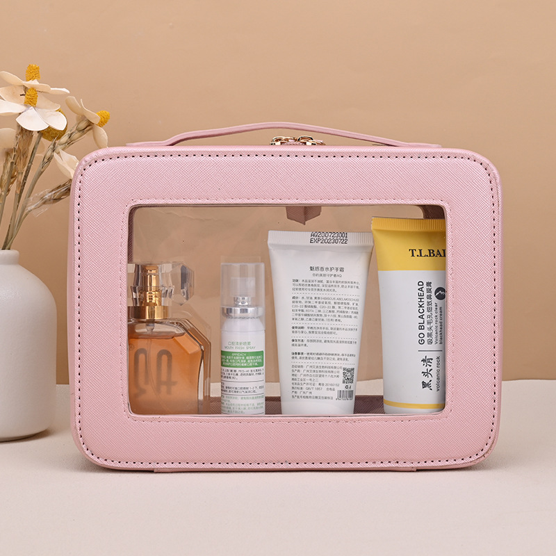 Bolsas de maquillaje transfronterizas ventanas transparentes al por mayor bolsas de maquillaje PU personalizadas para mujeres coreanas