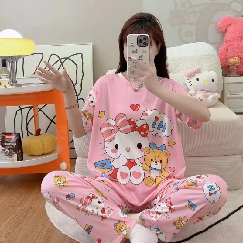 Pijamas de verano transfronterizos pijamas de leche de seda de tres piezas set de dibujos animados comercio exterior ropa para el hogar pantalones de mangas cortas lindos