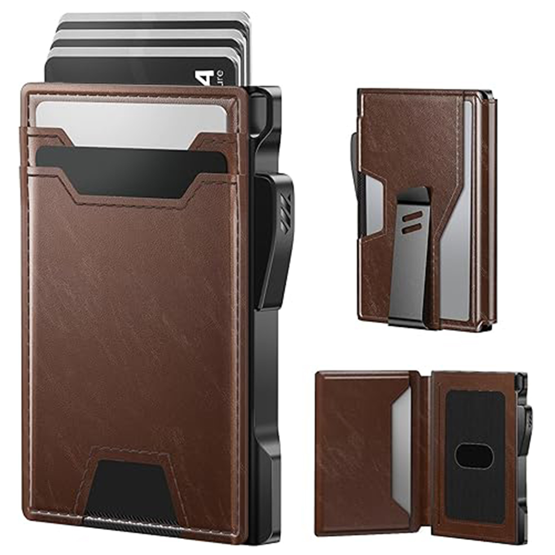 Transfronterizo simple RFID antirrobo cepillo de tarjetas de metal portátil de fibra de carbono cartera de negocios multifuncional para hombres