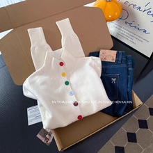 【女壹号E】2931彩色扣子高领毛衣开衫女秋冬内搭保暖针织打底衫