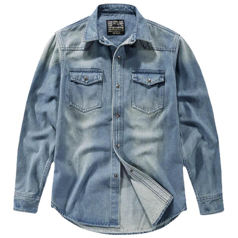 New Men's Denim Shirt Long-Sleeved Korean Style Slim Youth Shirt Spring and Autumn Casual Denim Clothing Casual and Versatile